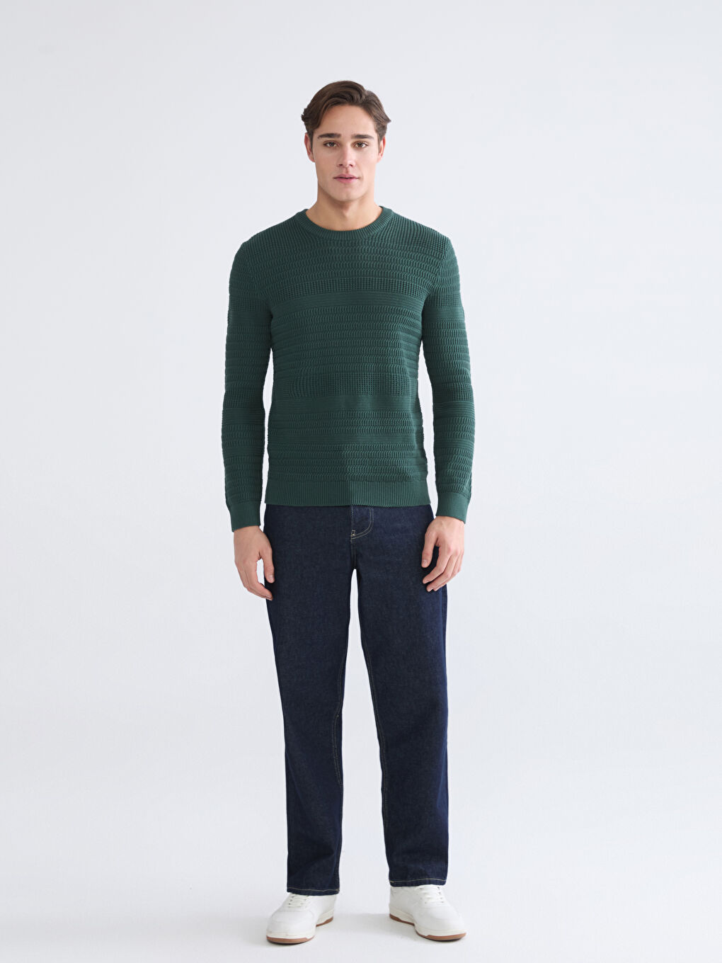 Muški Trikotažni Džemper Okruglog İzreza Dugih Rukava-1