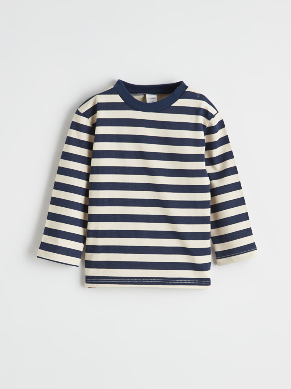 Ekru Bisiklet Yaka Çizgili Erkek Bebek Tişört