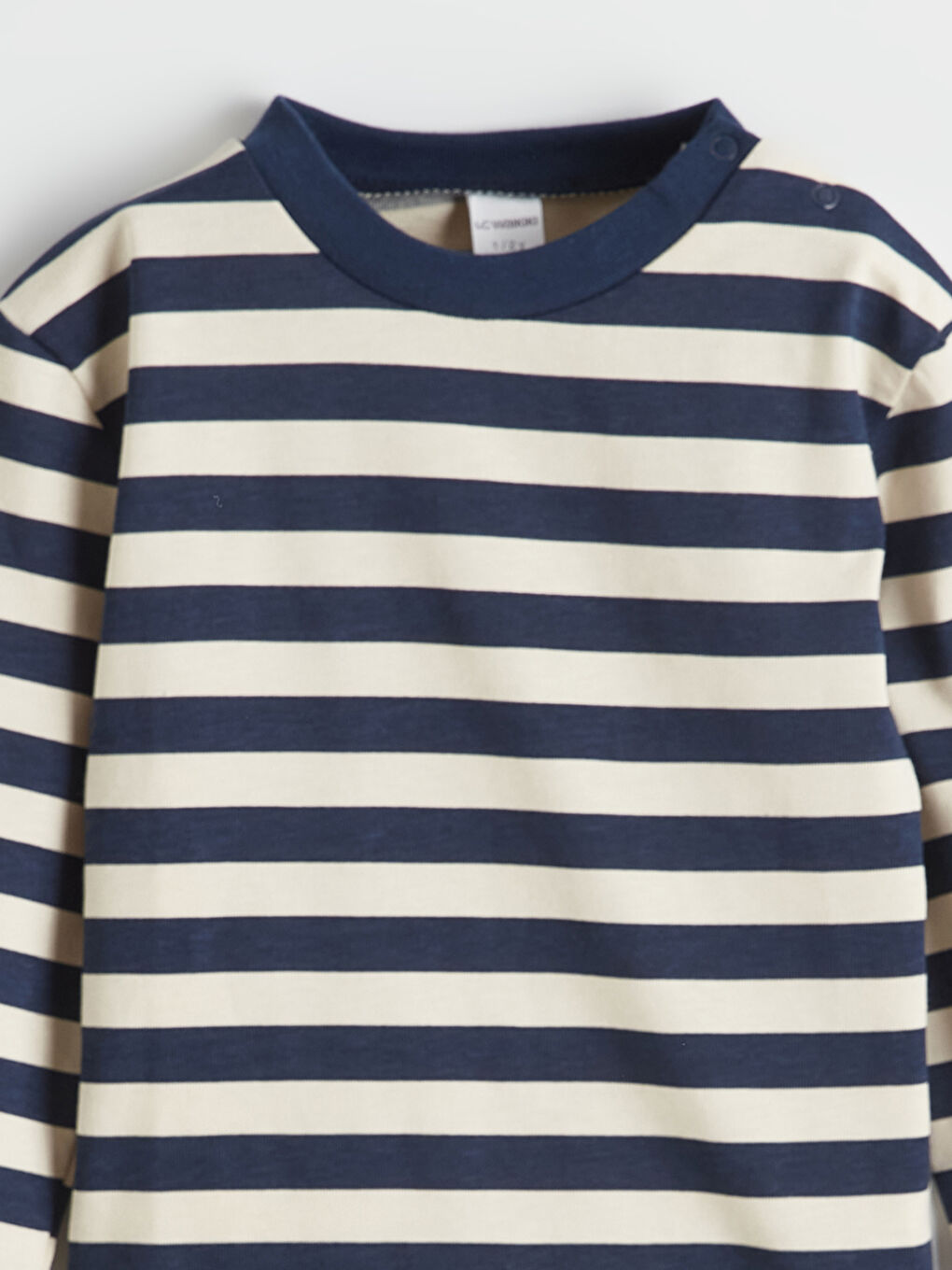 Ekru Bisiklet Yaka Çizgili Erkek Bebek Tişört-1