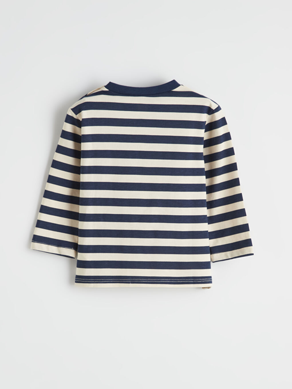 Ekru Bisiklet Yaka Çizgili Erkek Bebek Tişört-2
