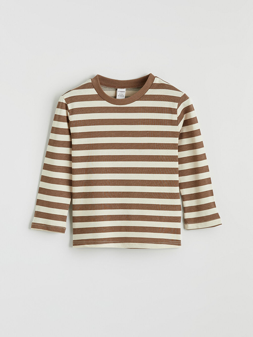 Ekru Bisiklet Yaka Çizgili Erkek Bebek Tişört