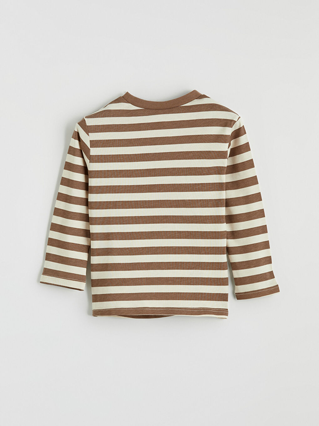 Ekru Bisiklet Yaka Çizgili Erkek Bebek Tişört-2