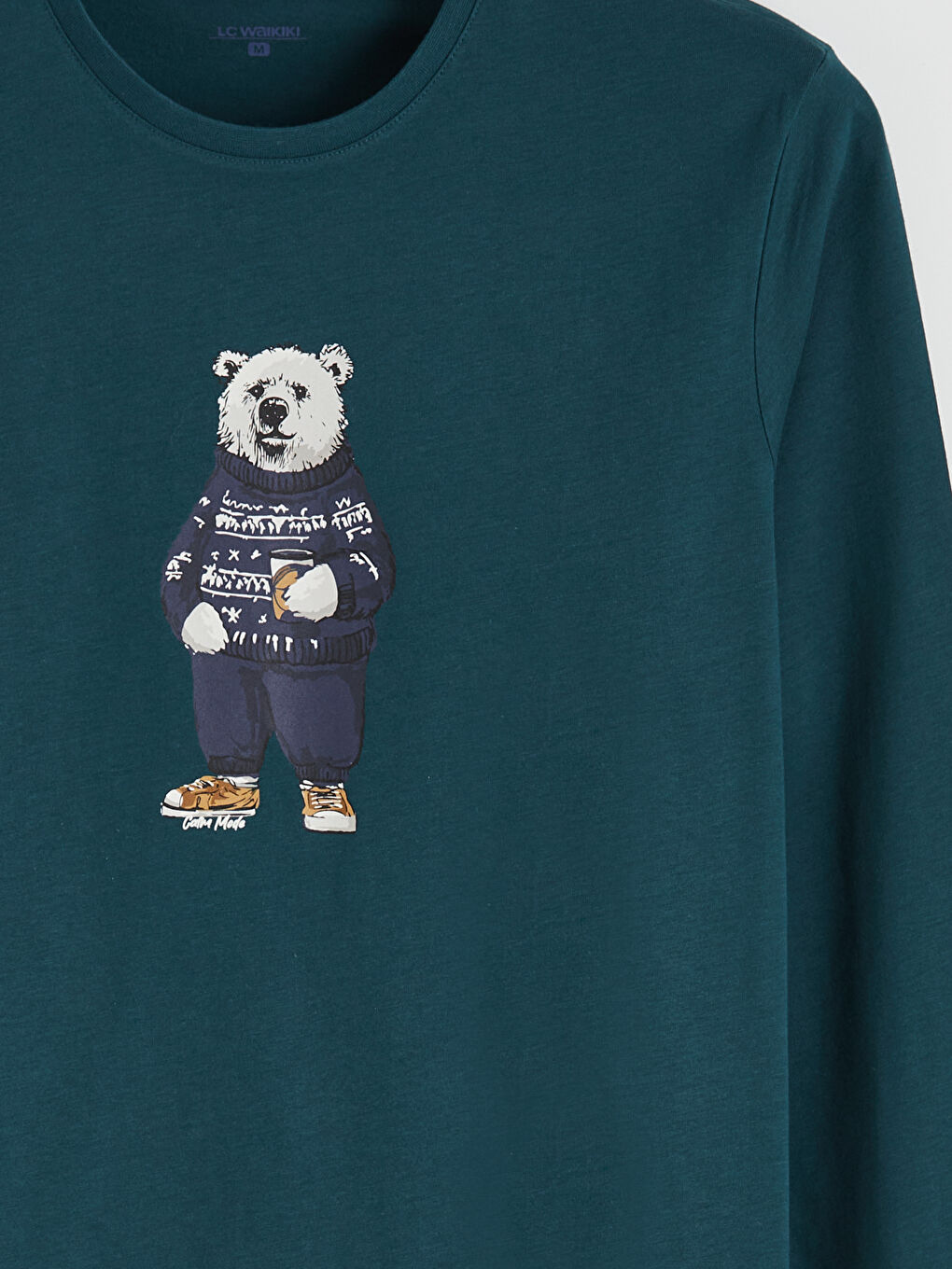 Petrol Bisiklet Yaka Baskılı Erkek Pijama Üst-1