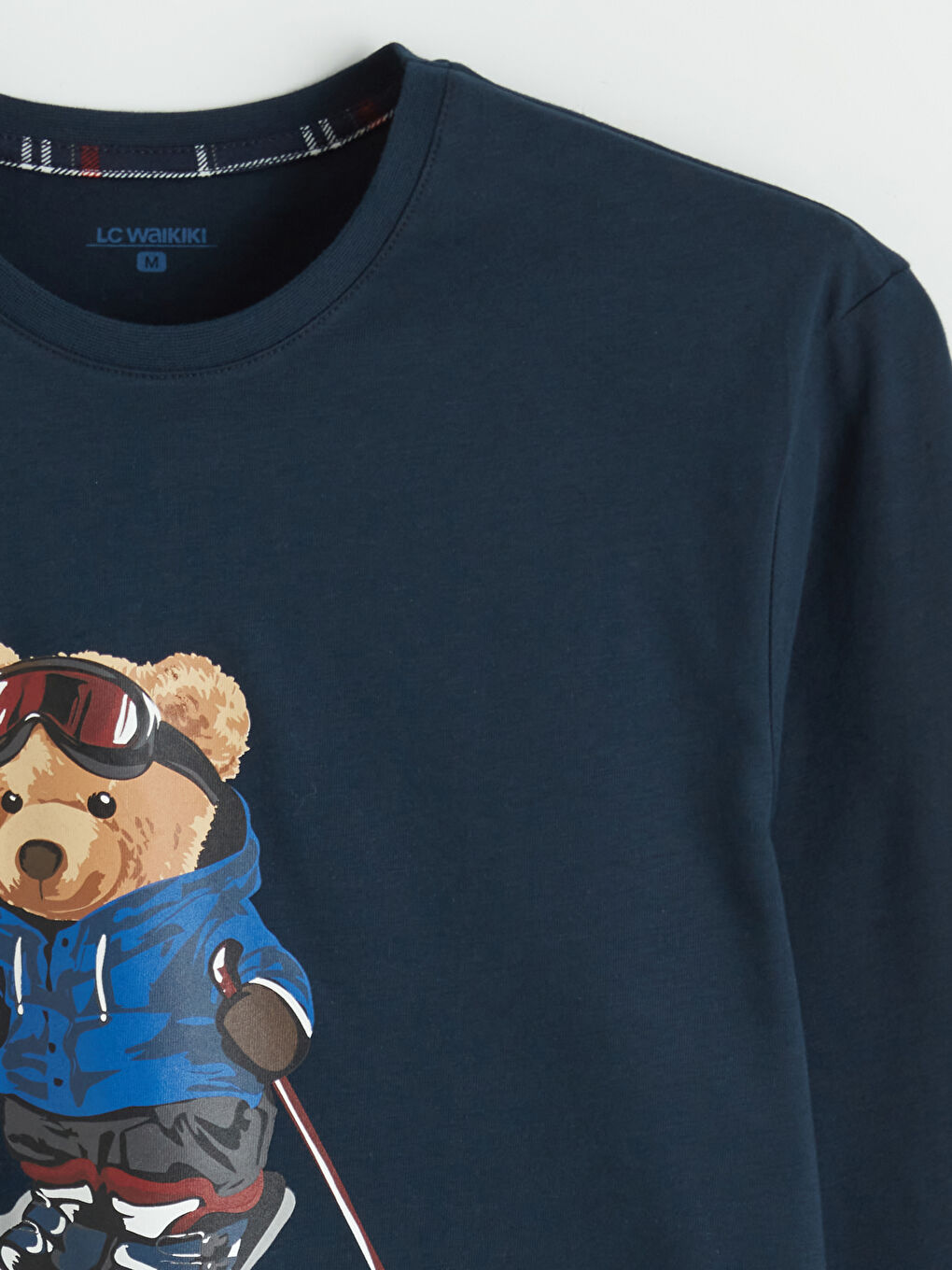 Lacivert Bisiklet Yaka Ayı Teddy Baskılı Erkek Pijama Üstü-1