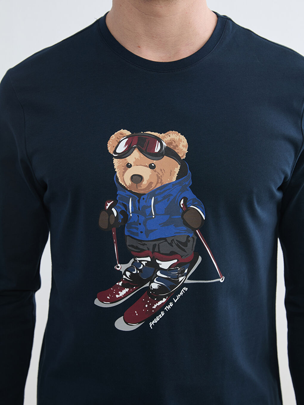 Lacivert Bisiklet Yaka Ayı Teddy Baskılı Erkek Pijama Takım-2