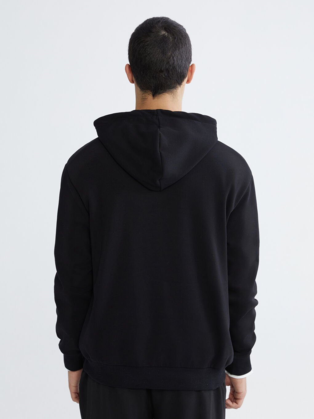 Siyah Uzun Kollu Baskılı Erkek Hoodie-3