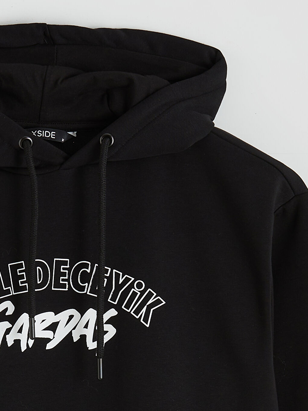 Siyah Uzun Kollu Baskılı Erkek Hoodie-6