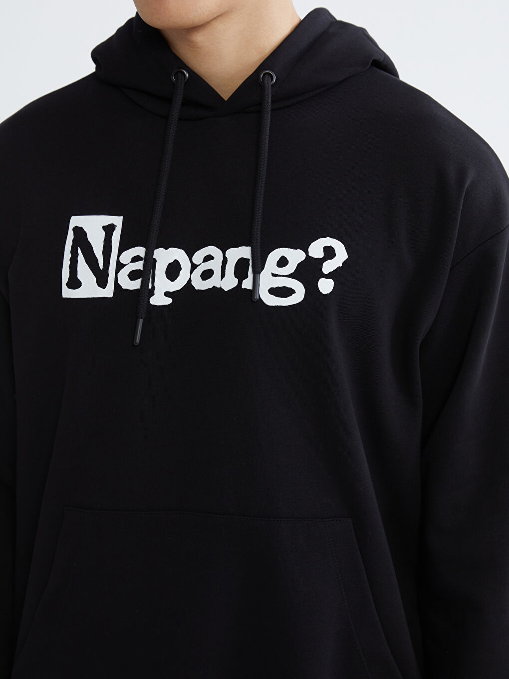 Siyah Uzun Kollu Baskılı Kalın Erkek Hoodie-2