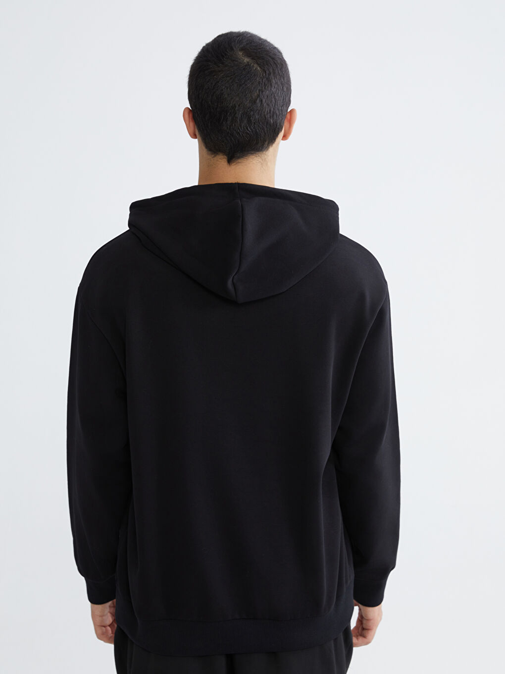 Siyah Uzun Kollu Baskılı Kalın Erkek Hoodie-3