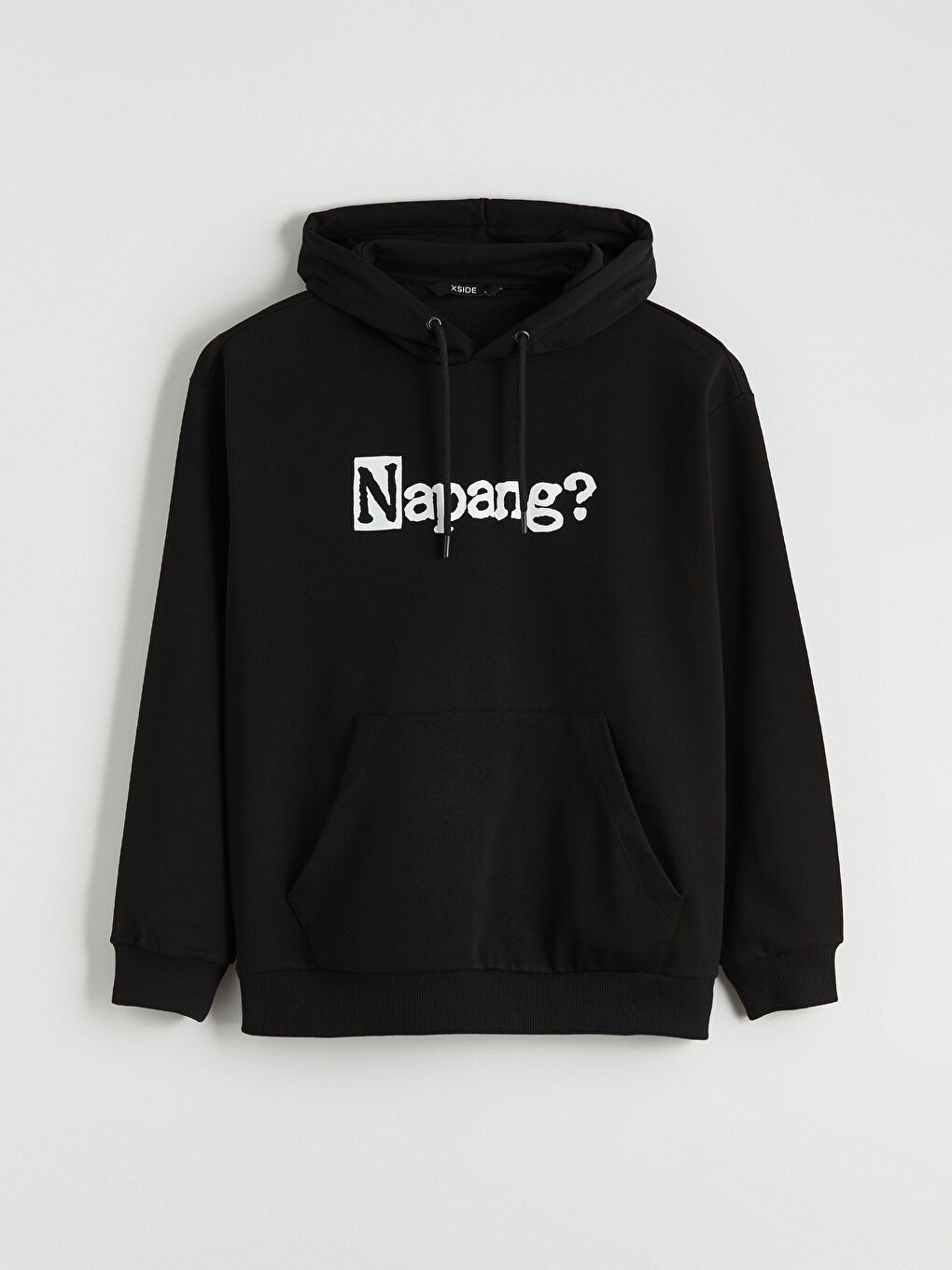 Siyah Uzun Kollu Baskılı Kalın Erkek Hoodie-4