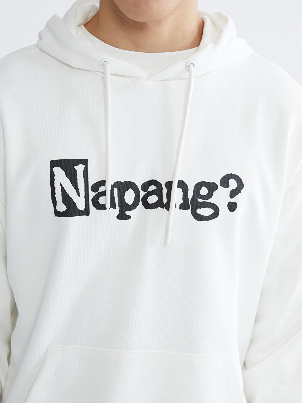 Ekru Uzun Kollu Baskılı Kalın Erkek Hoodie-2