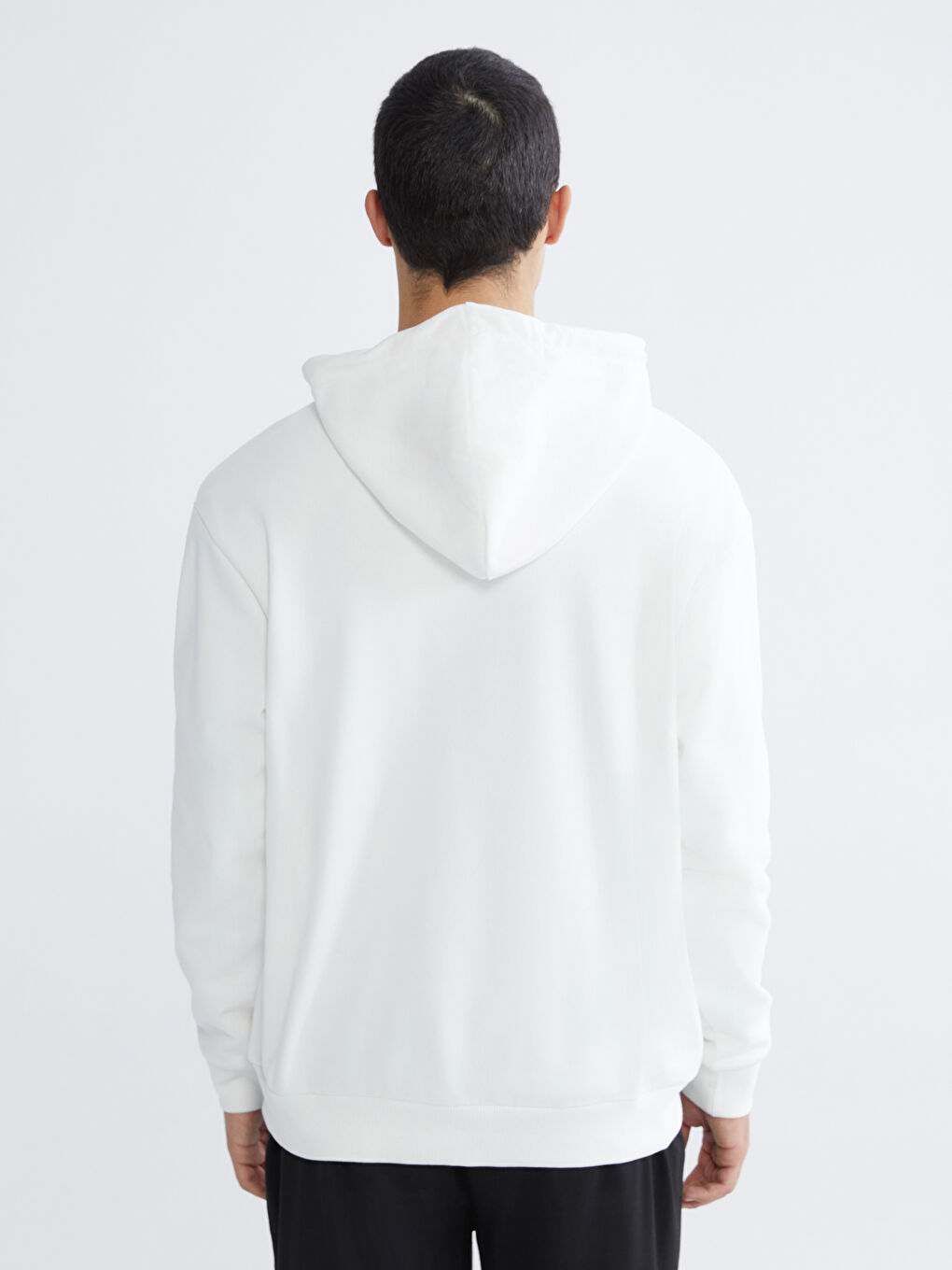 Ekru Uzun Kollu Baskılı Kalın Erkek Hoodie-3