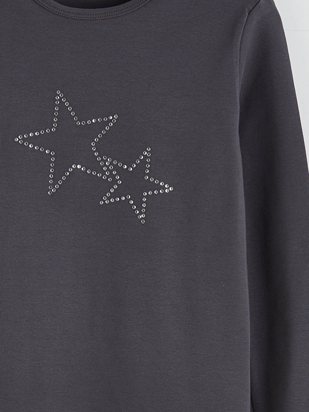 Antrasit Bisiklet Yaka Taşlı Kız Çocuk Tişört-2