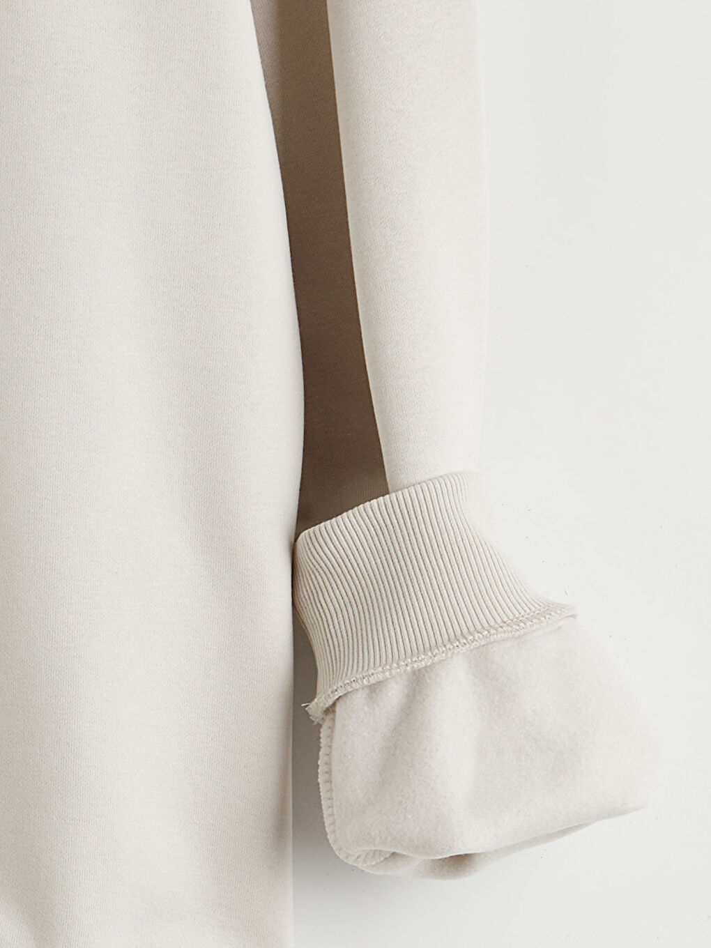 Bej Bisiklet Yaka Baskılı Erkek Kalın Sweatshirt-1