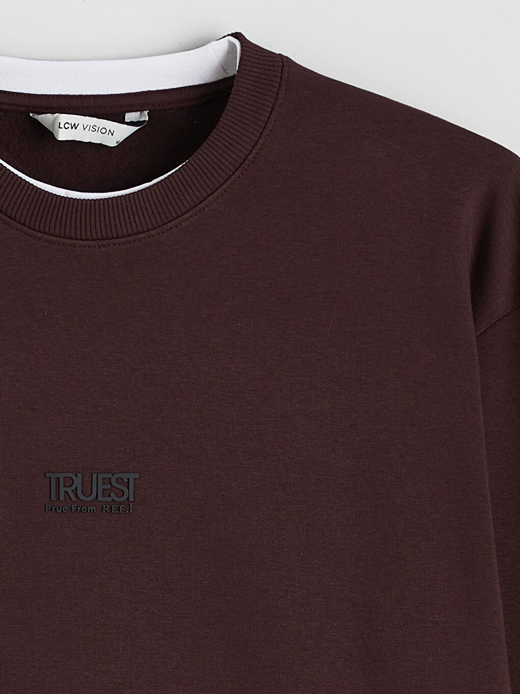 Bordo Bisiklet Yaka Baskılı Erkek Kalın Sweatshirt-1