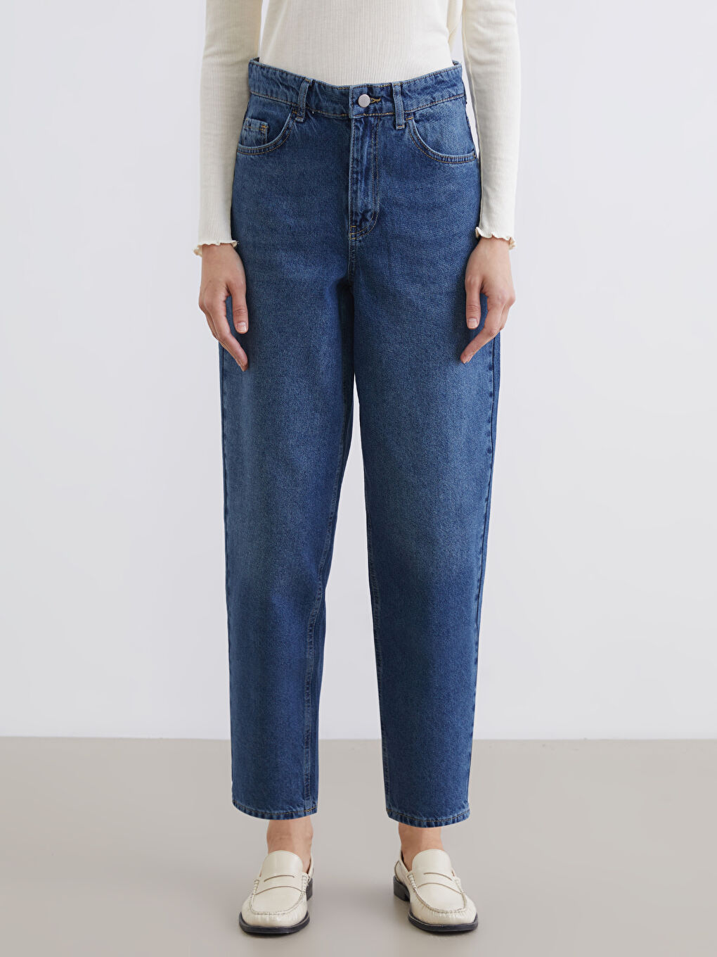 İndigo Barrel Fit Kadın Jean Pantolon-1