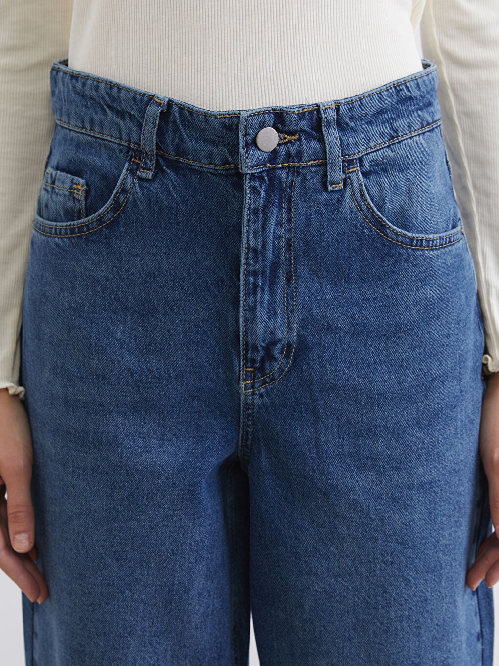 İndigo Barrel Fit Kadın Jean Pantolon-2