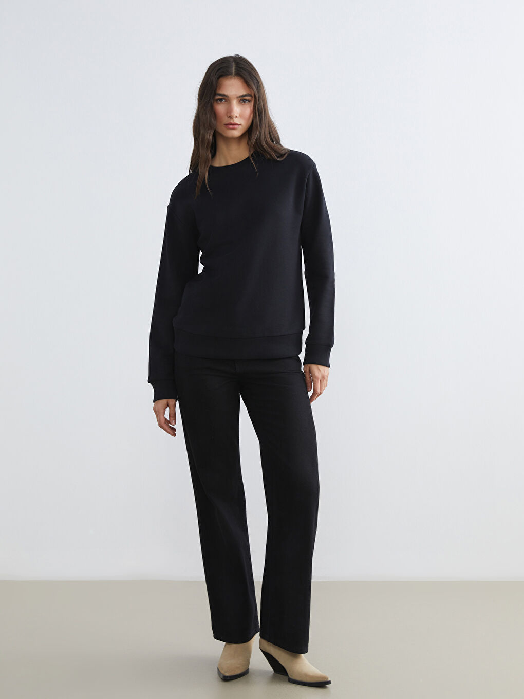 Crew Neck Women's Thick Sweatshirt-1