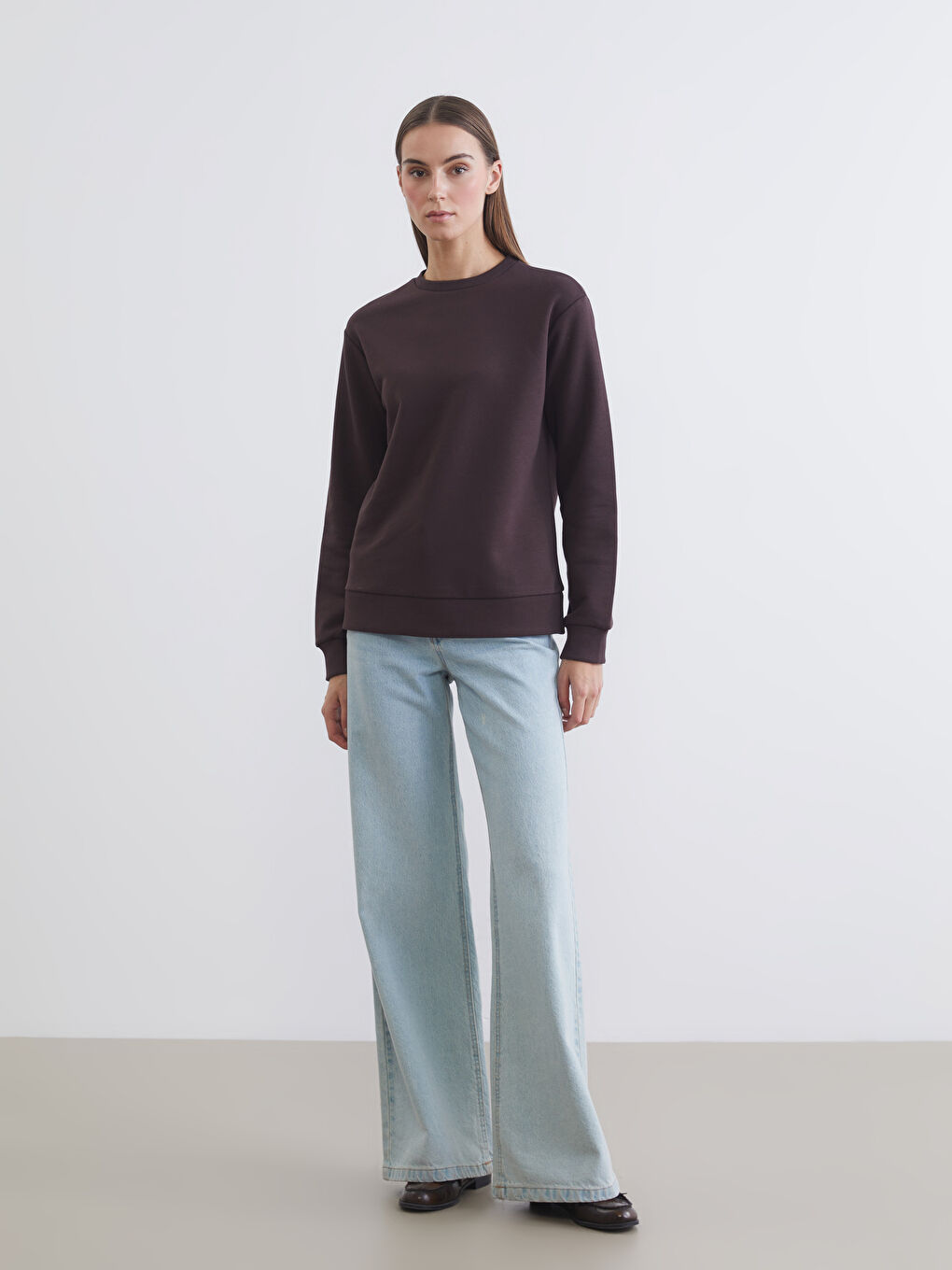 Crew Neck Women's Thick Sweatshirt-1