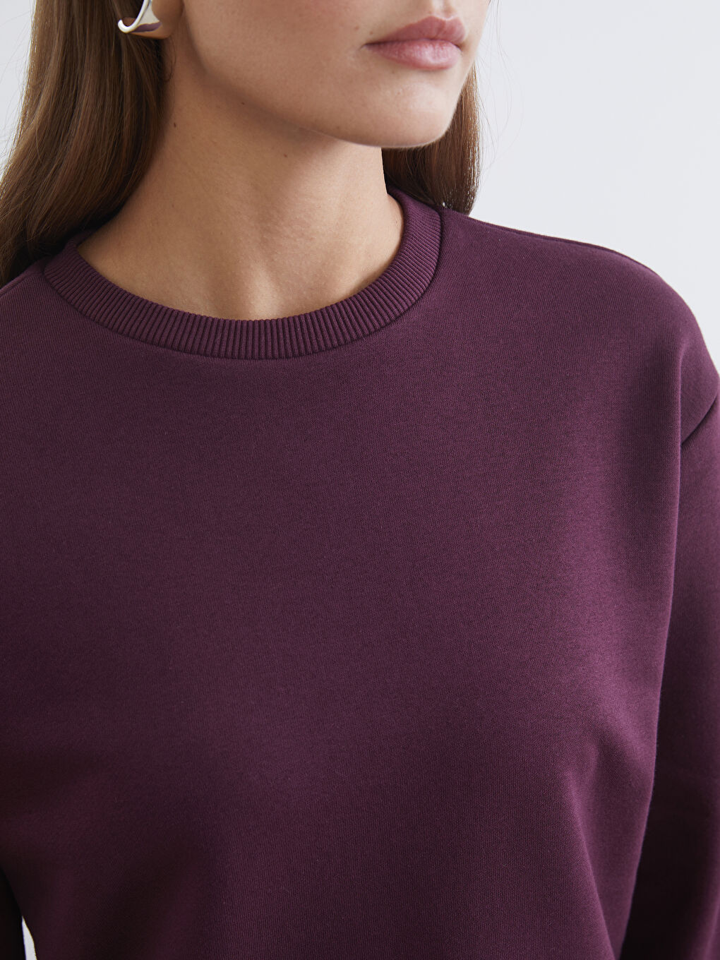 Mürdüm Bisiklet Yaka Kadın Kalın Sweatshirt-2