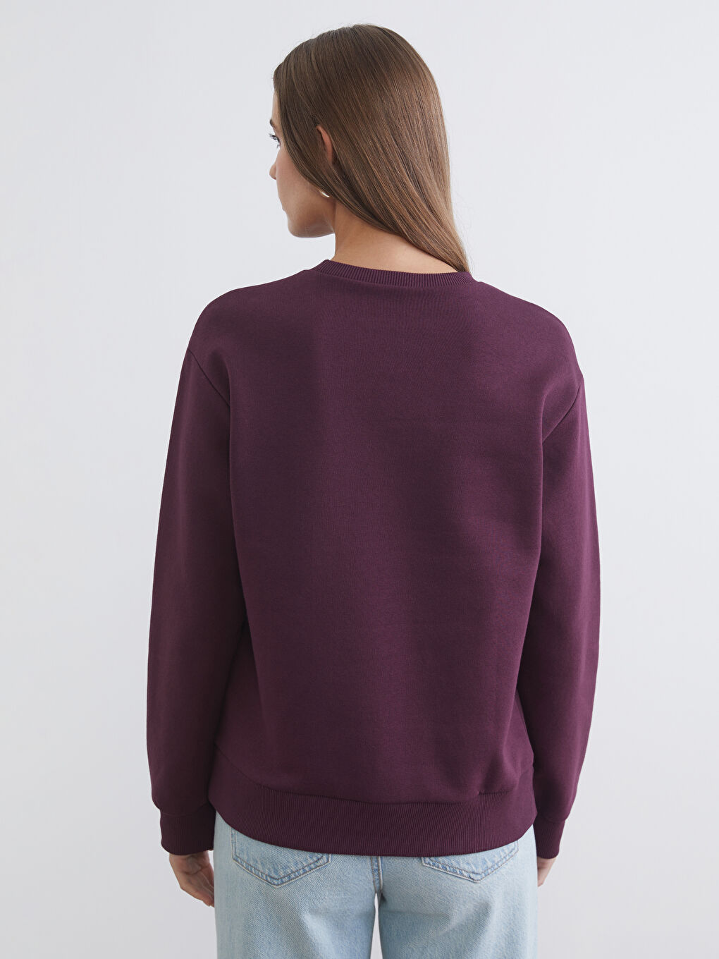 Mürdüm Bisiklet Yaka Kadın Kalın Sweatshirt-3