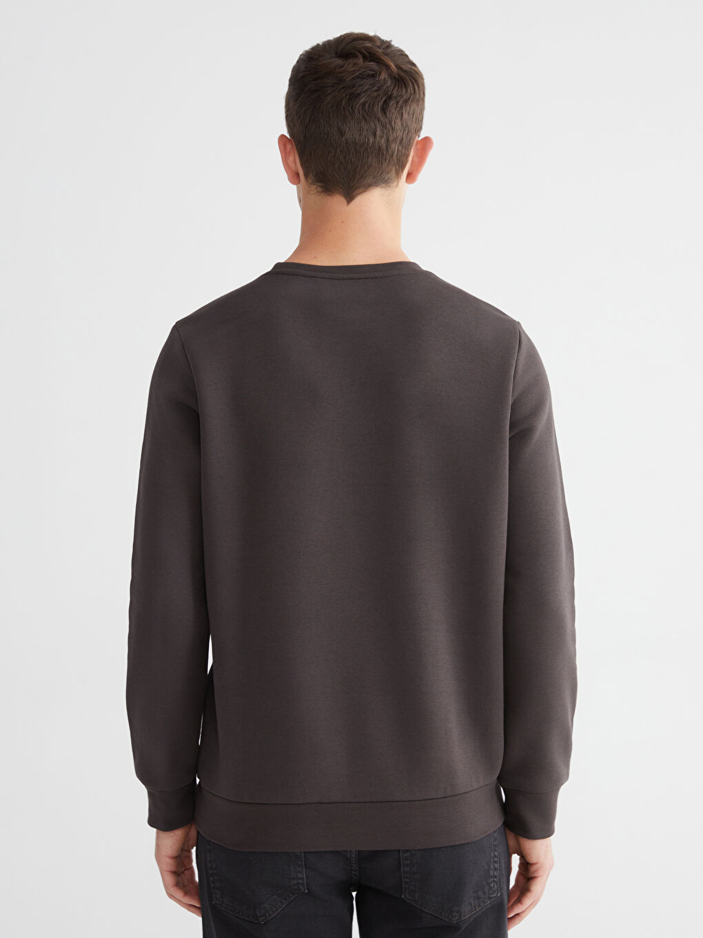 Kahverengi Bisiklet Yaka Baskılı Erkek Kalın Sweatshirt-3