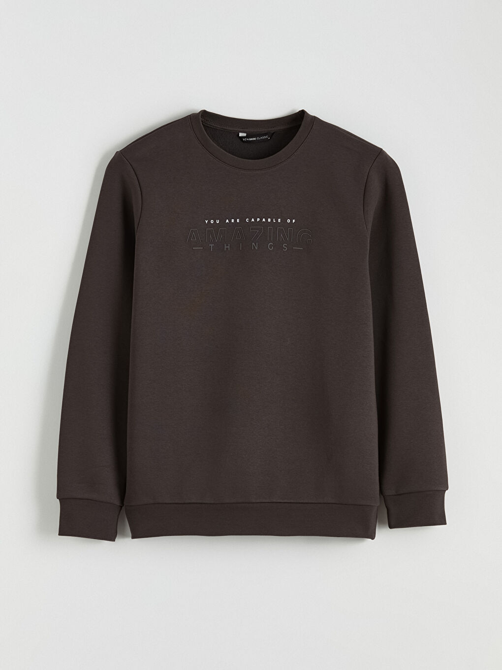 Kahverengi Bisiklet Yaka Baskılı Erkek Kalın Sweatshirt-4