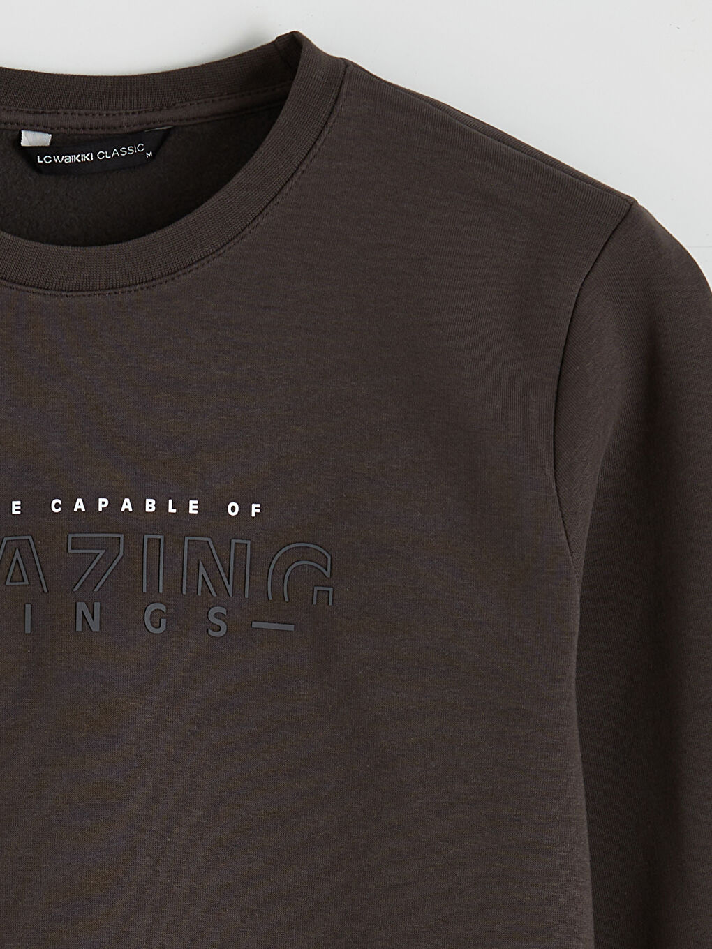 Kahverengi Bisiklet Yaka Baskılı Erkek Kalın Sweatshirt-5