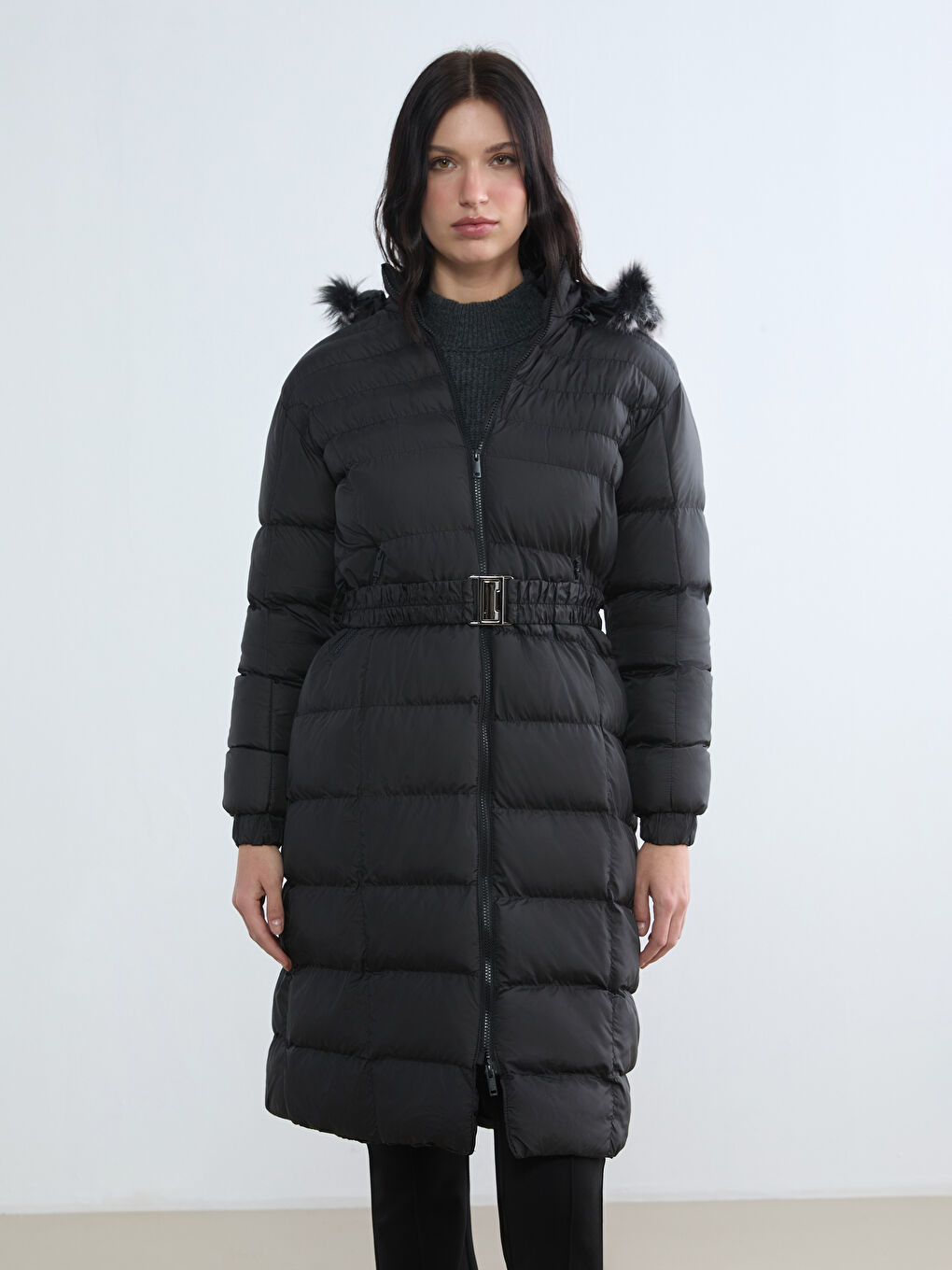 Women's Fur-Trimmed Hooded Quilted Puffer Jacket