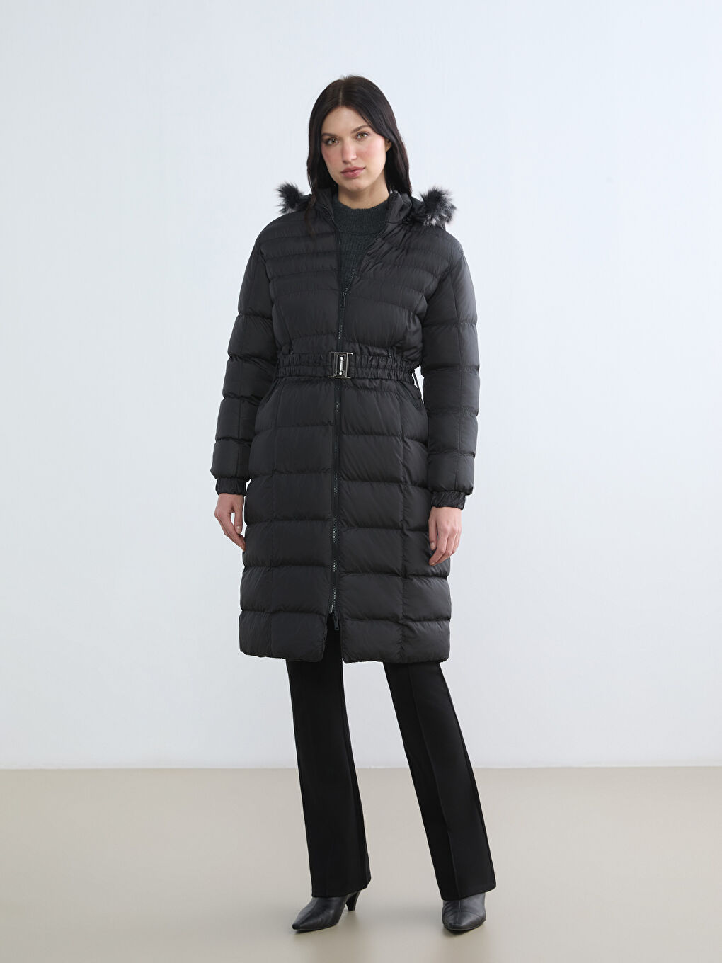Women's Fur-Trimmed Hooded Quilted Puffer Jacket-1