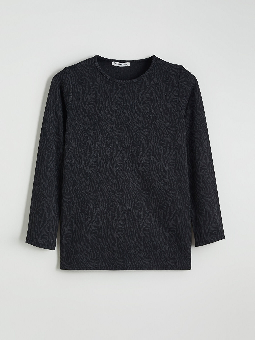 Siyah Bisiklet Yaka Desenli Kadın Tişört-4