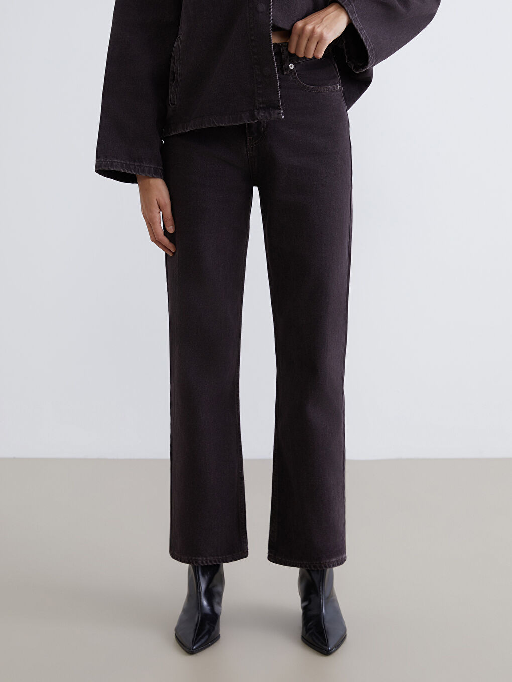 Kahverengi Wideleg Kadın Jean Pantolon-1