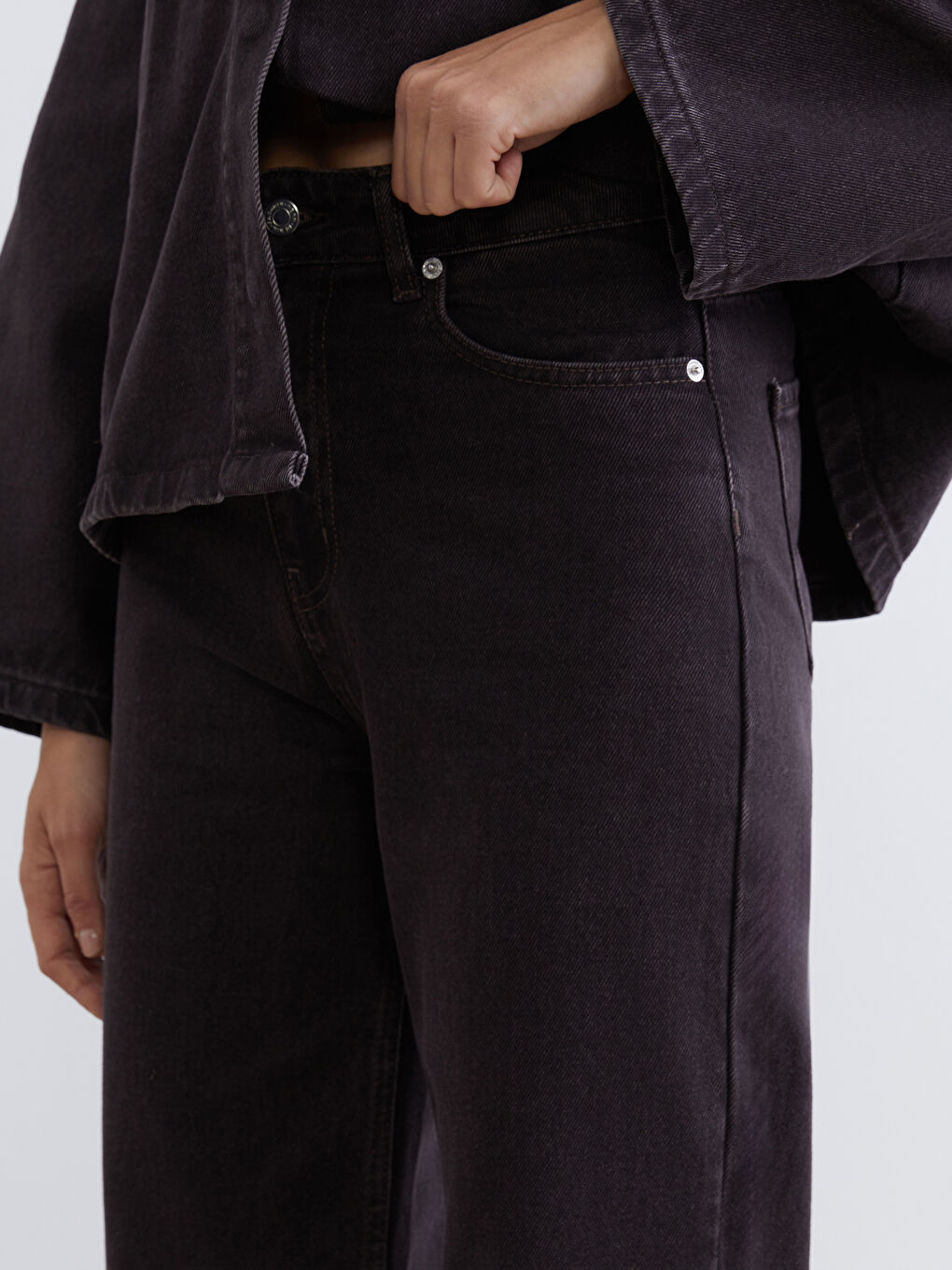 Kahverengi Wideleg Kadın Jean Pantolon-2