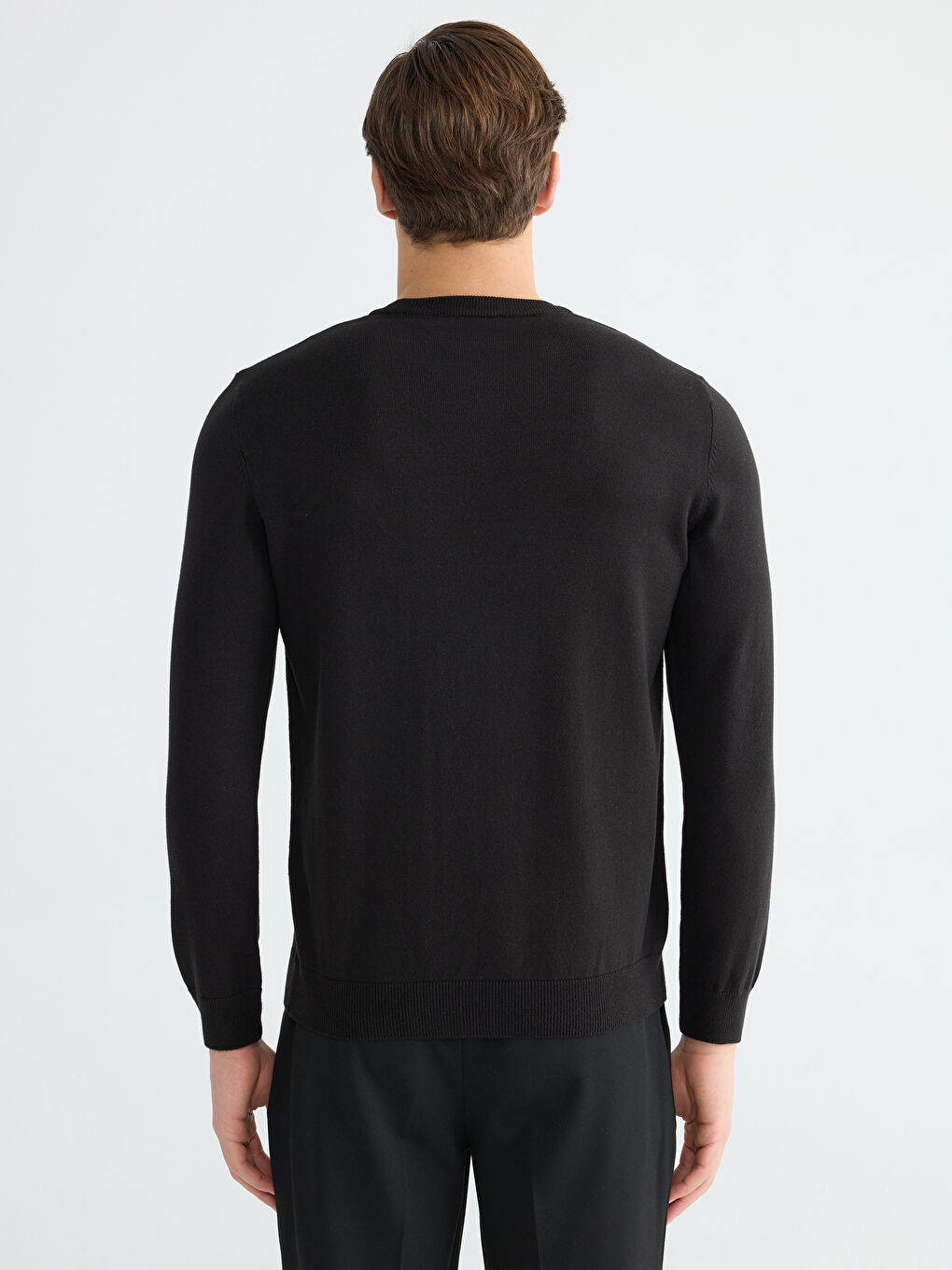 Siyah Bisiklet Yaka Erkek Triko Kazak-3