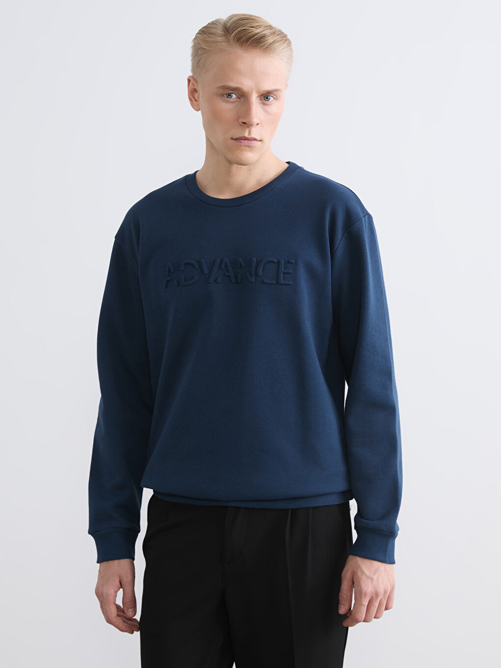 Petrol Bisiklet Yaka Baskılı Erkek Sweatshirt