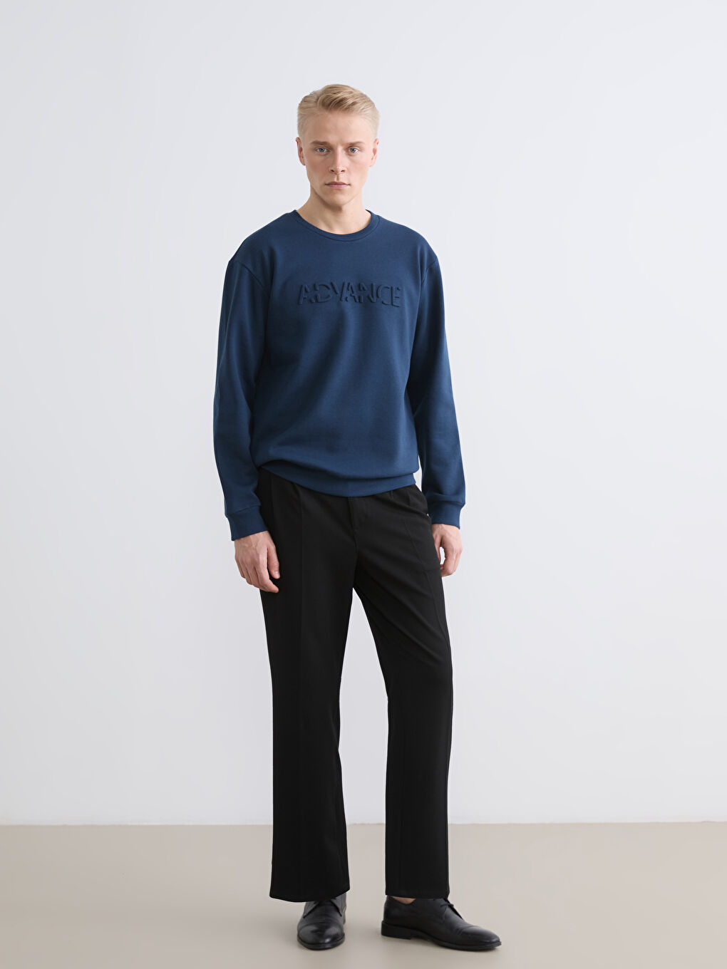 Petrol Bisiklet Yaka Baskılı Erkek Sweatshirt-1