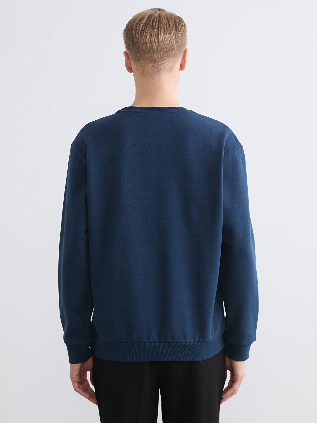 Petrol Bisiklet Yaka Baskılı Erkek Sweatshirt-3