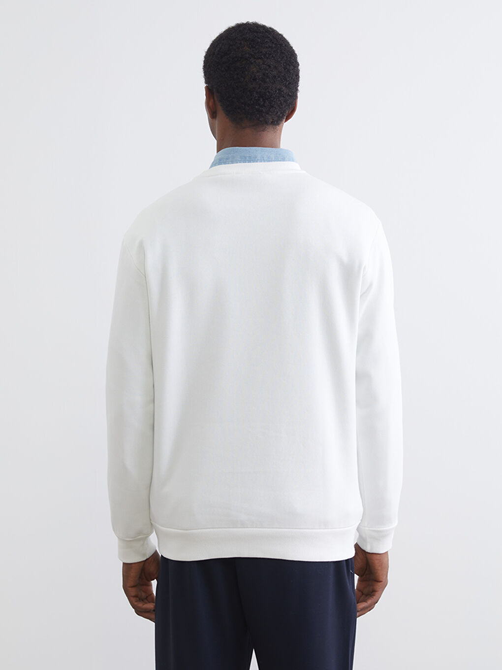 Ekru Bisiklet Yaka Baskılı Erkek Sweatshirt-3