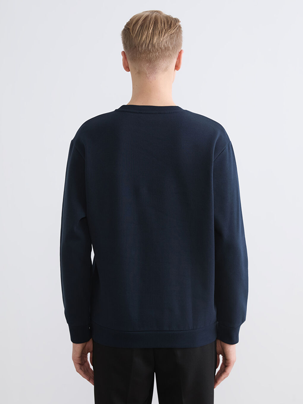 Lacivert Bisiklet Yaka Baskılı Erkek Sweatshirt-3