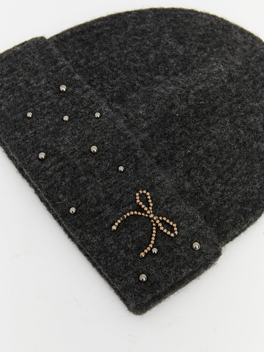 Antrasit Fiyonk Nakışlı Kadın Triko Bere-1