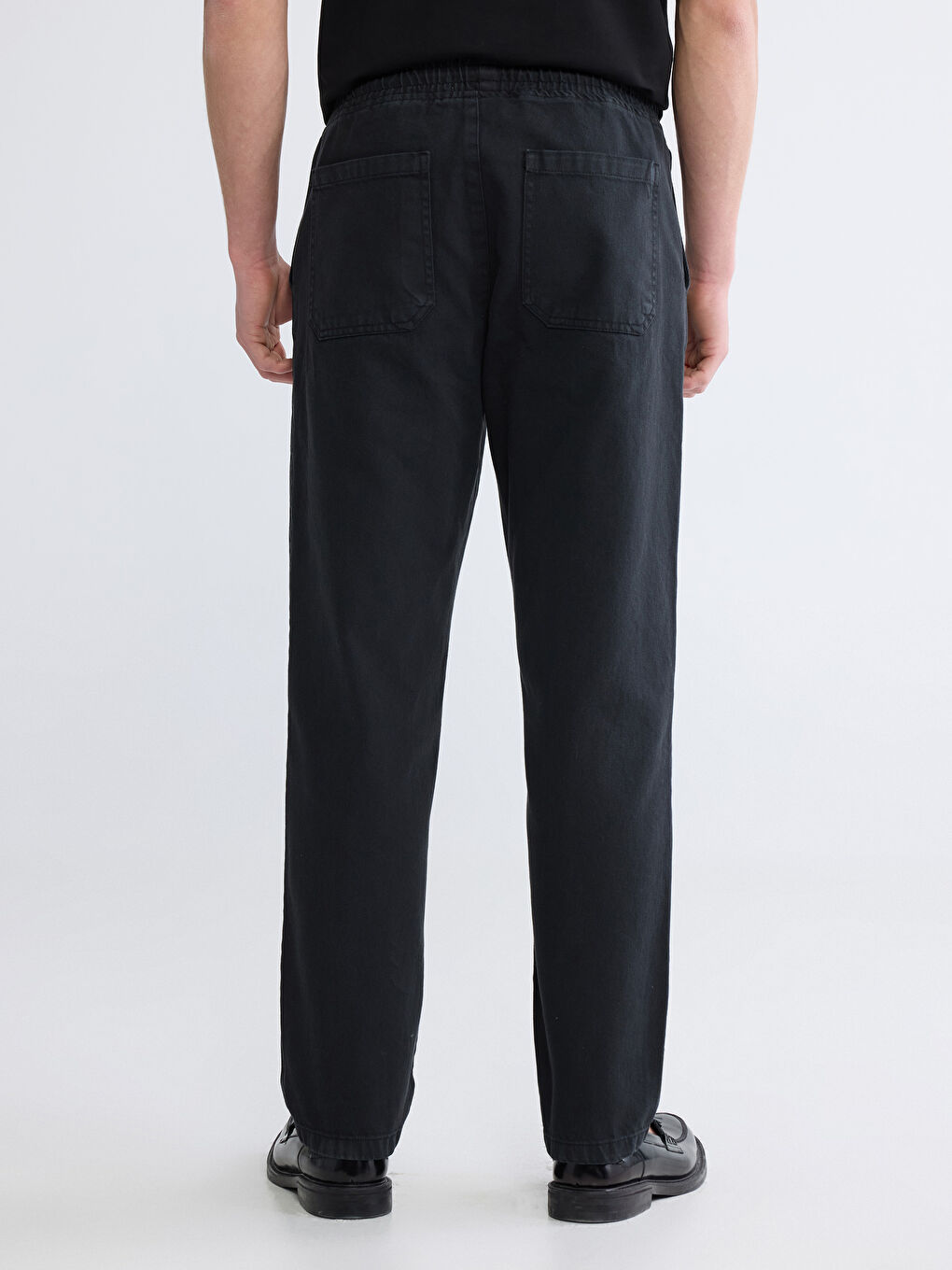 Siyah Rahat Kalıp Gabardin Erkek Pantolon-3