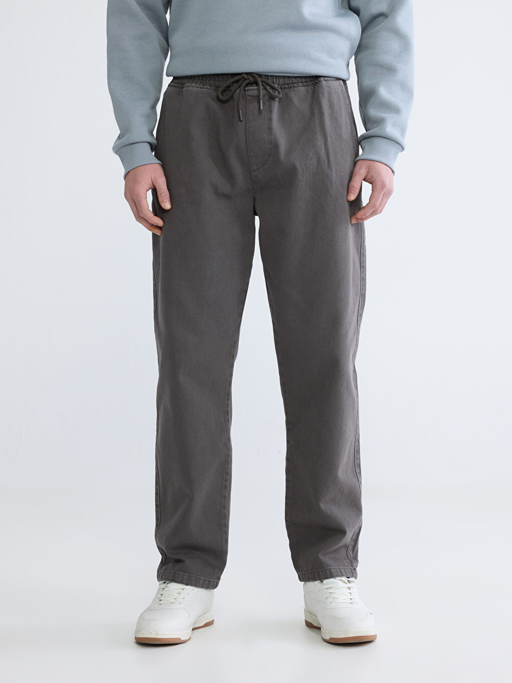Relaxed Fit Gabardine Trousers for Men-1