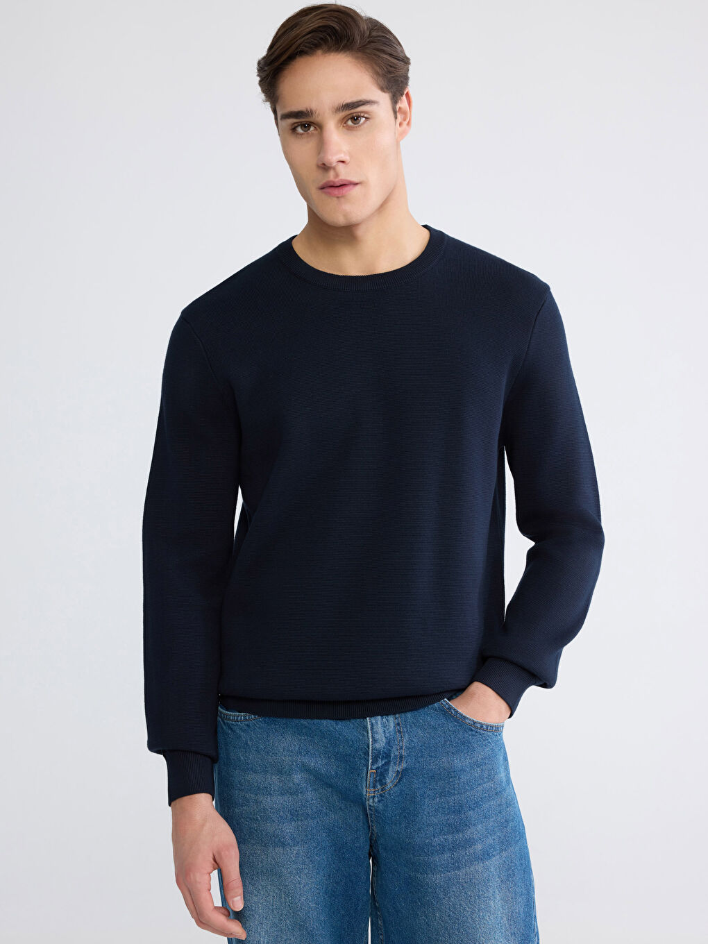 Crew Neck Long Sleeve Men's Tricot Sweater