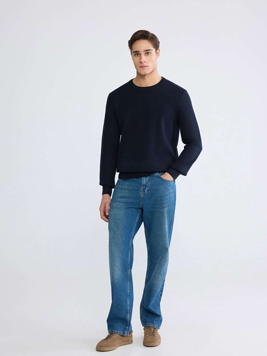 Crew Neck Long Sleeve Men's Tricot Sweater-1