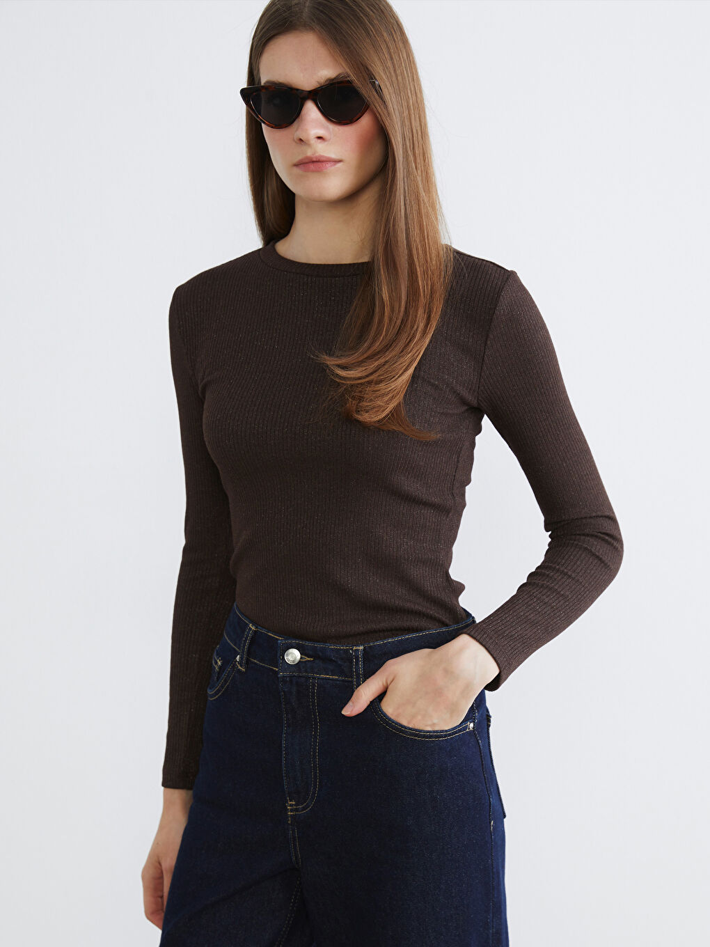 Kahverengi Bisiklet Yaka Kadın Body