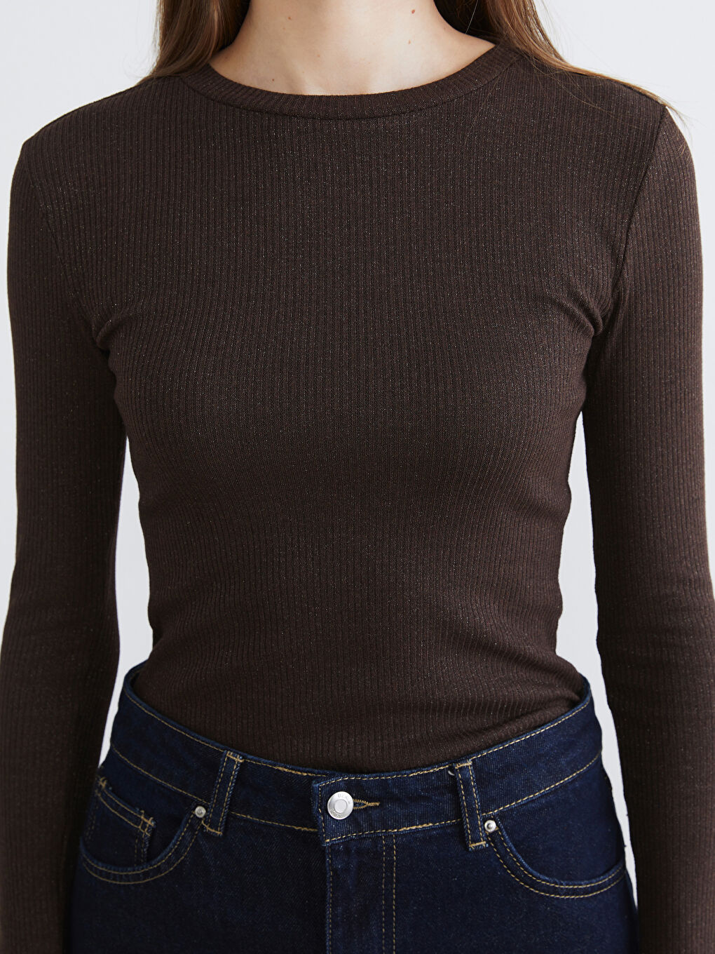 Kahverengi Bisiklet Yaka Kadın Body-2