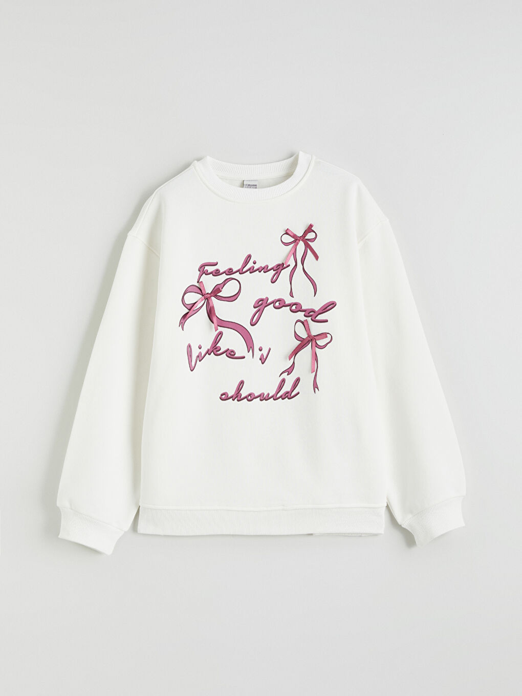 Ekru Fiyonk Baskılı Kız Çocuk Sweatshirt