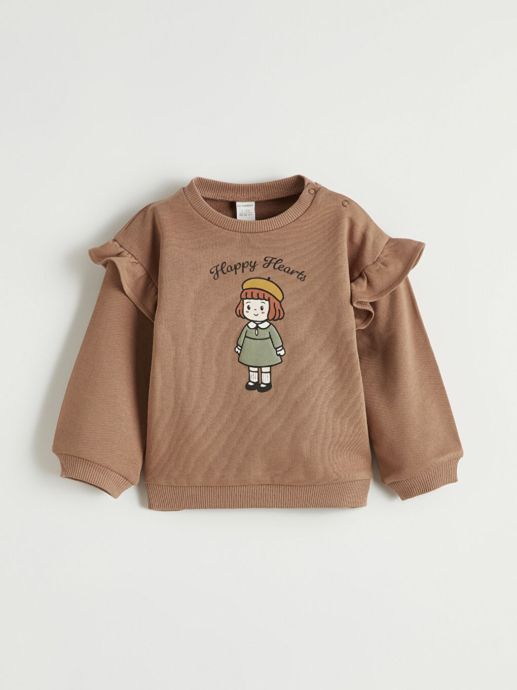 Kahverengi Bisiklet Yaka Baskılı Kız Bebek Sweatshirt