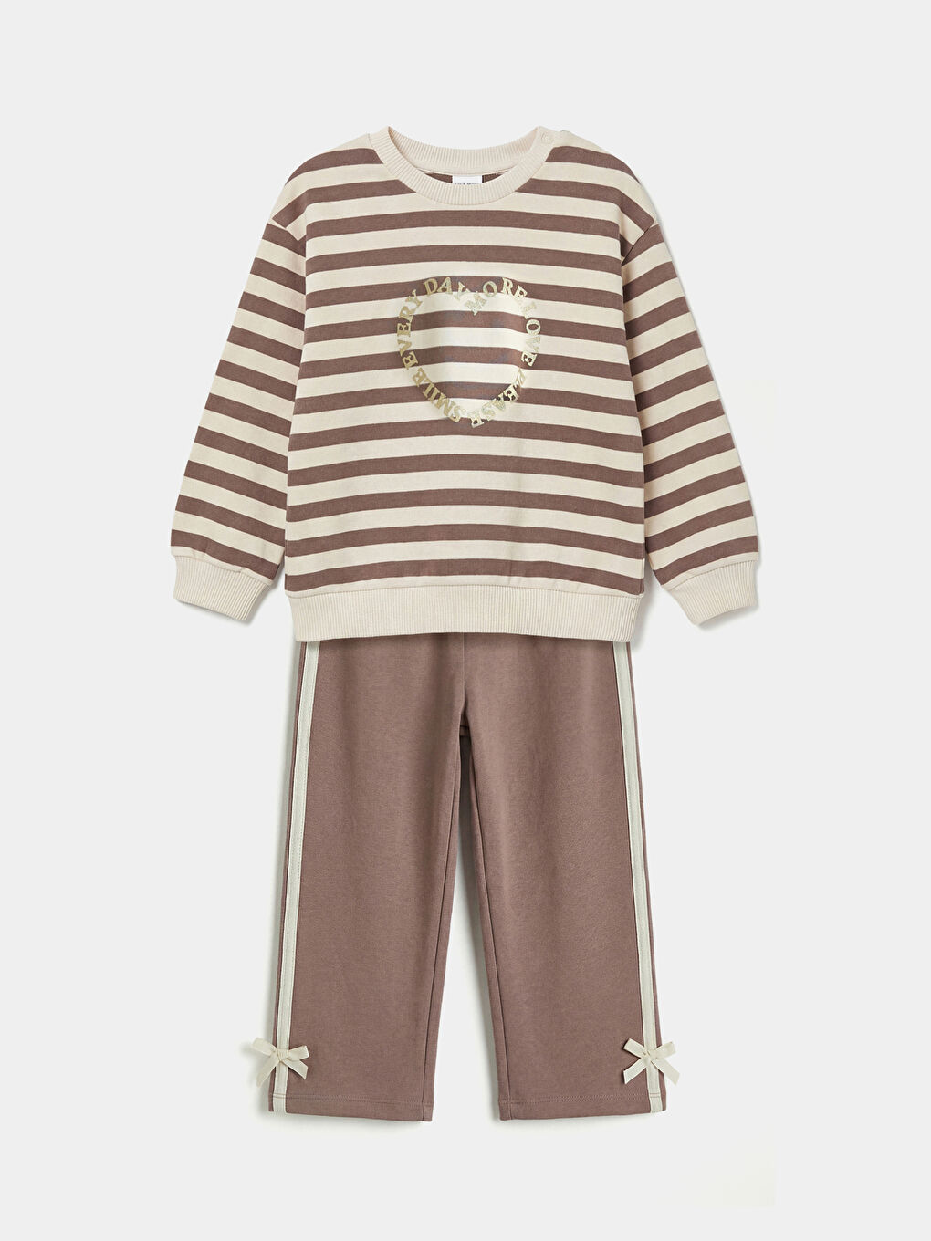 Ekru Baskılı Kız Bebek Sweatshirt ve Eşofman Altı