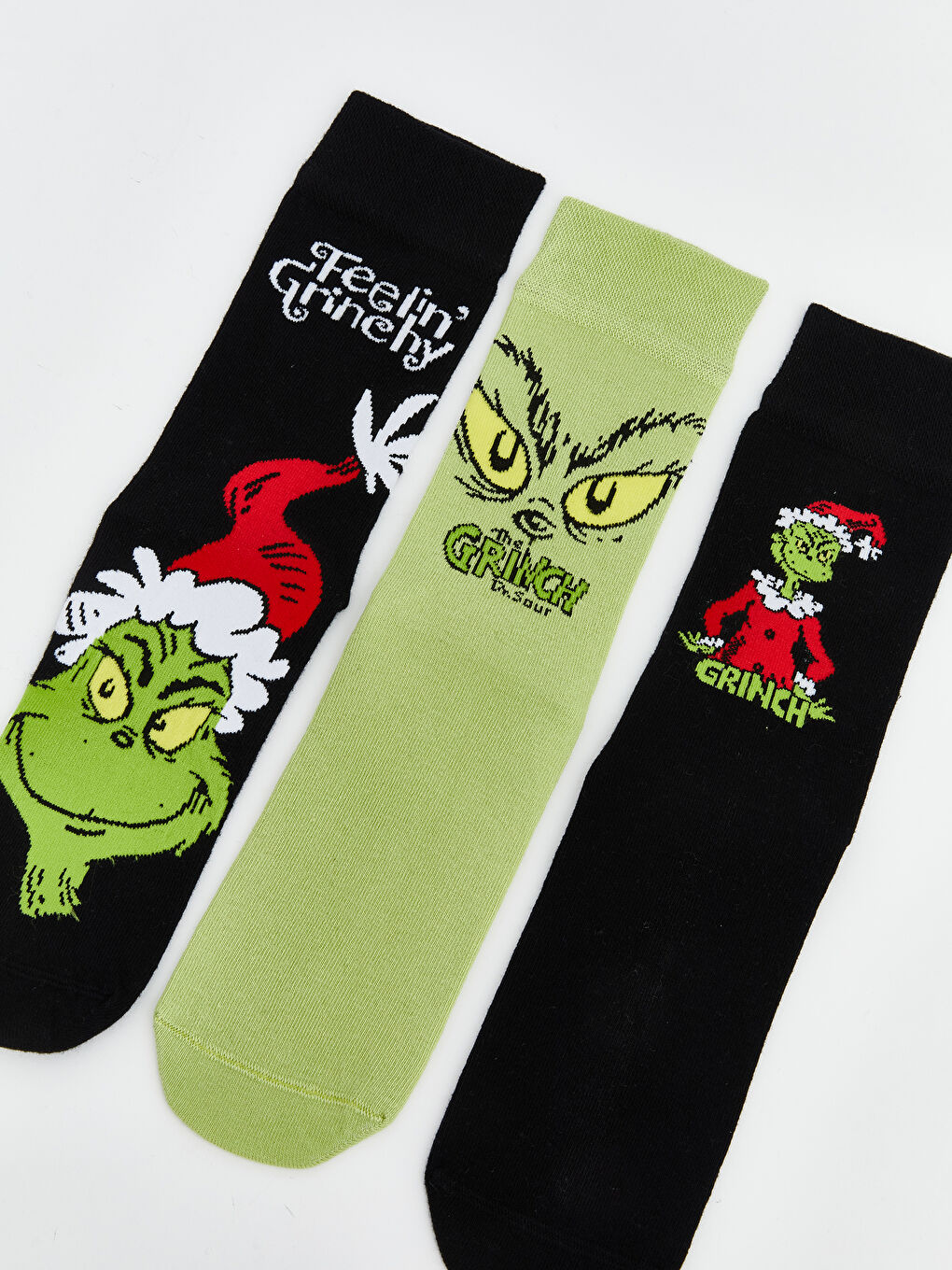 Karışık Grinch Baskılı Erkek Soket Çorap 3'lü-1